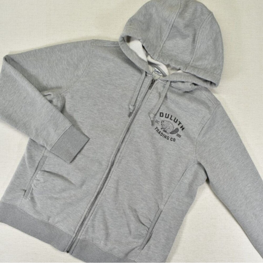 Duluth Trading Co Womens Large Full Zip Hoodie Gray Fleece Lined Beaver Logo